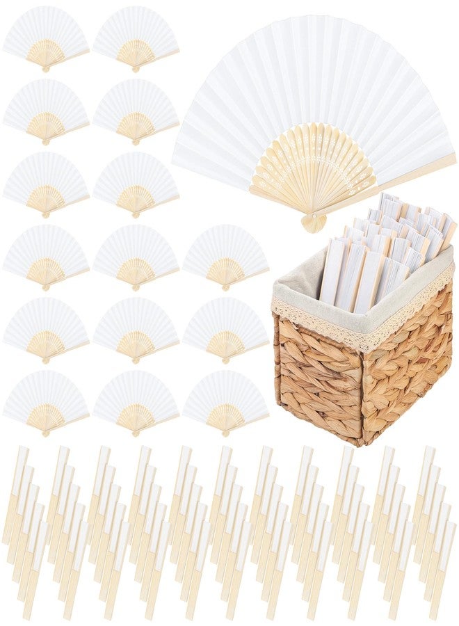 Aodaer 100 Pieces White Paper Fans Folding Fans with Foldable Storage Basket Bamboo Handheld Fans for Guests Wedding Bridal Party Favor Baby Shower Decoration DIY Supplies - Image 1